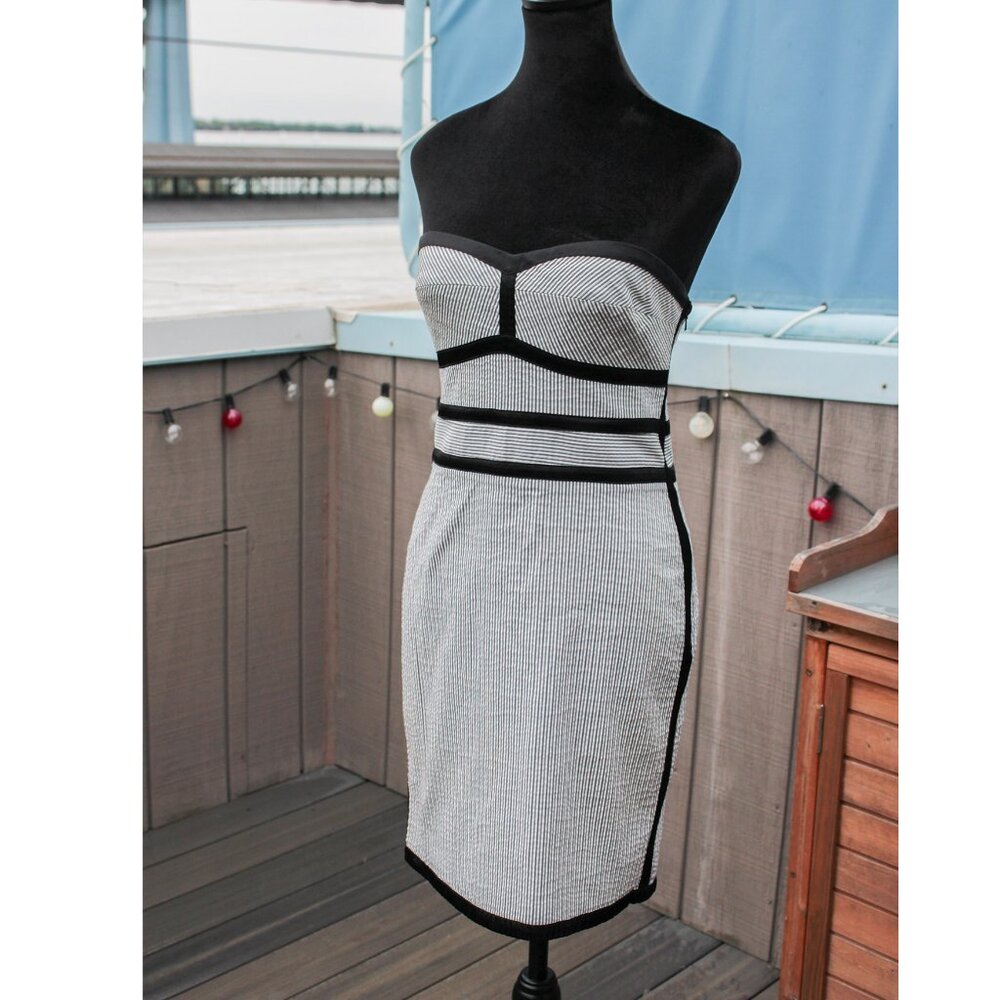 BEBE Vintage Inspired Pinstripe Strapless Cocktail Dress